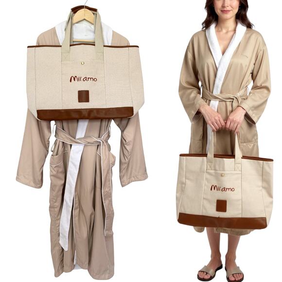 Mii Amo spa robe + tote set taupe/white - OSFM - Picture 14 of 14